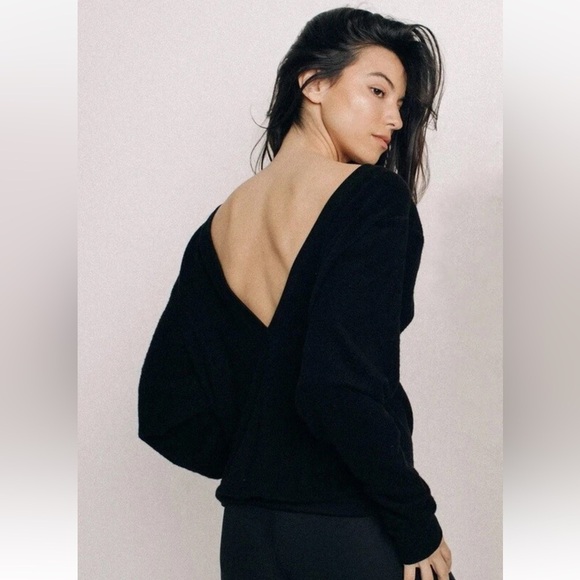 Joah Brown Black Low V Back “Get It” Sweatshirt - Picture 1 of 14